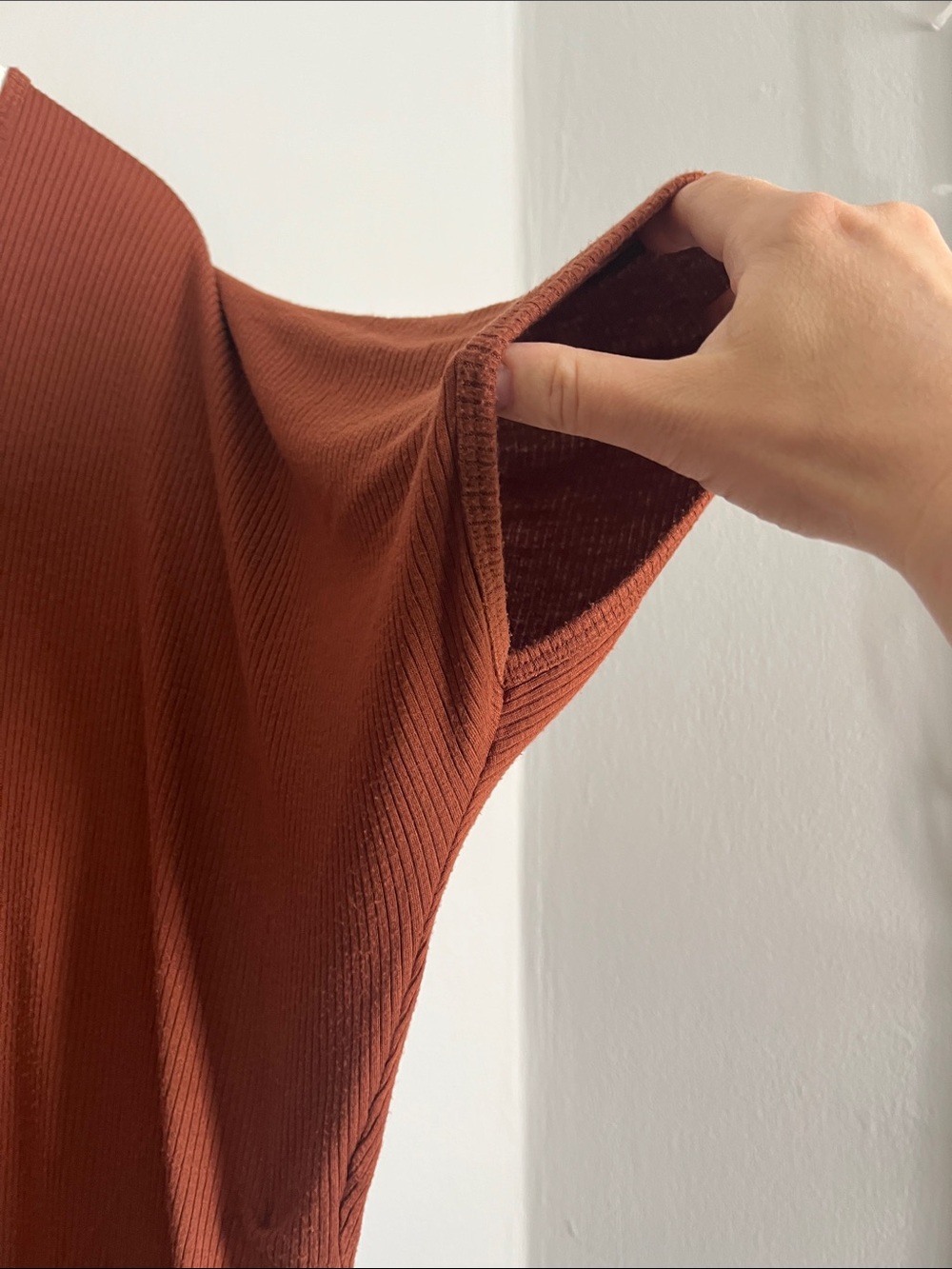🌸Rust Brown Short Sleeve Ribbed Midi Dress - Picture 5 of 5